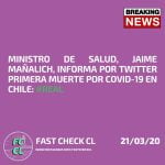 Ministro de Salud, Jaime Mañalich, informa por Twitter primera muerte por Covid-19 en Chile: #Real