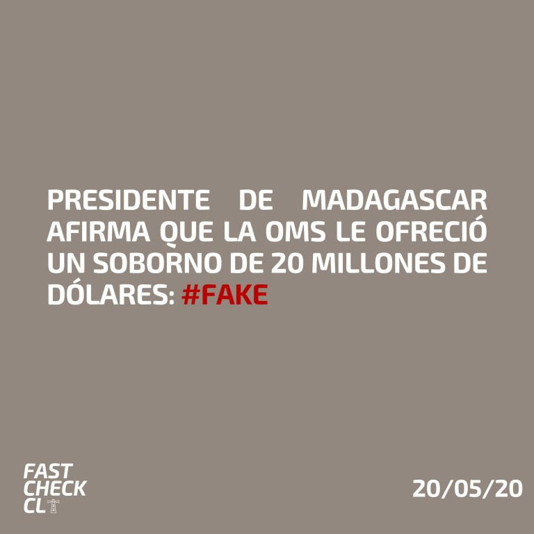 Lee más sobre el artículo Presidente de Madagascar afirma que la OMS le ofreció un soborno de 20 millones de dólares: #Fake