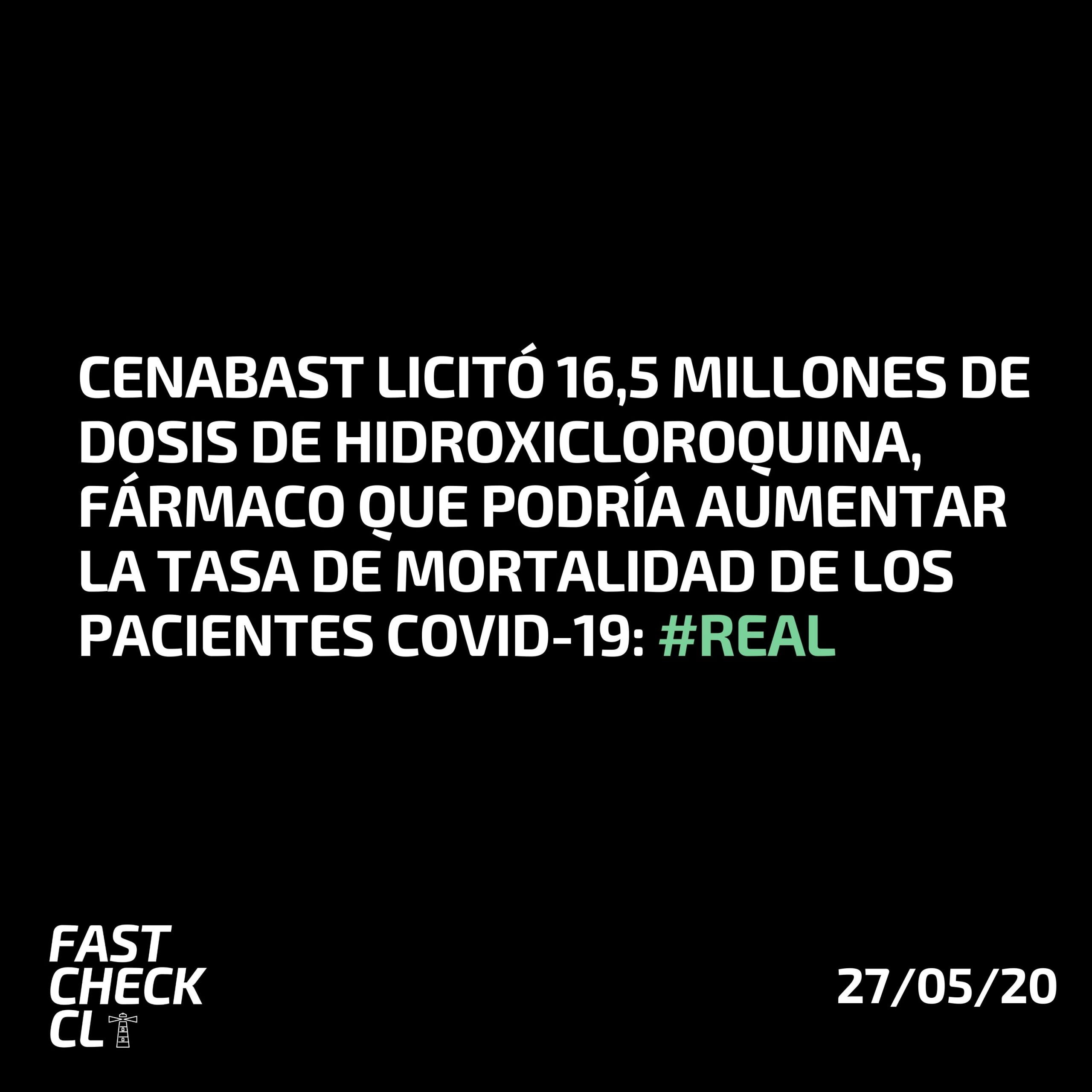 You are currently viewing CENABAST licitó 16,5 millones de dosis de hidroxicloroquina, fármaco que podría aumentar la tasa de mortalidad de los pacientes Covid-19: #Real