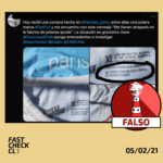 Mensaje de auxilio en etiqueta de polera de la marca Get Out comprada en Paris: #Falso