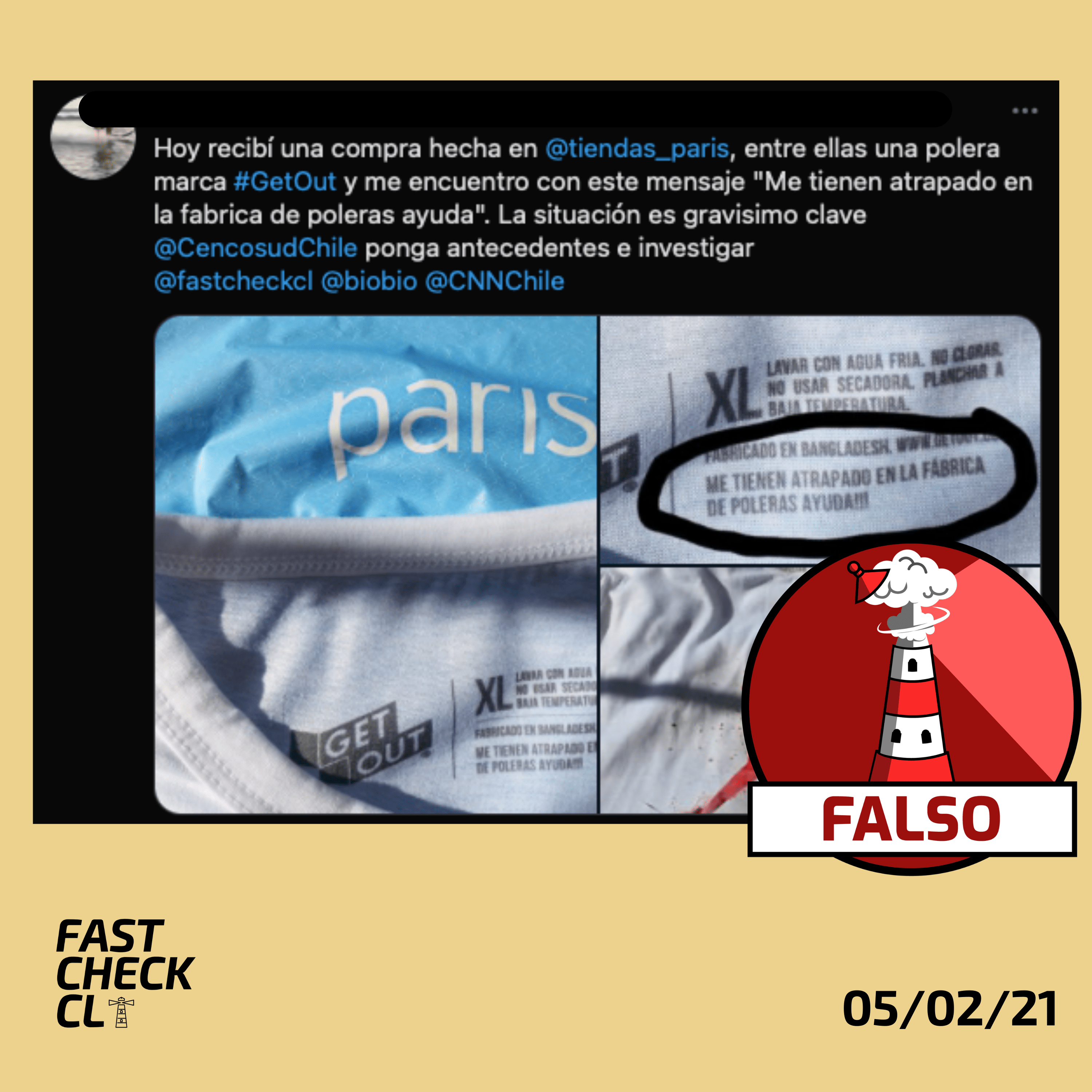 You are currently viewing Mensaje de auxilio en etiqueta de polera de la marca Get Out comprada en Paris: #Falso
