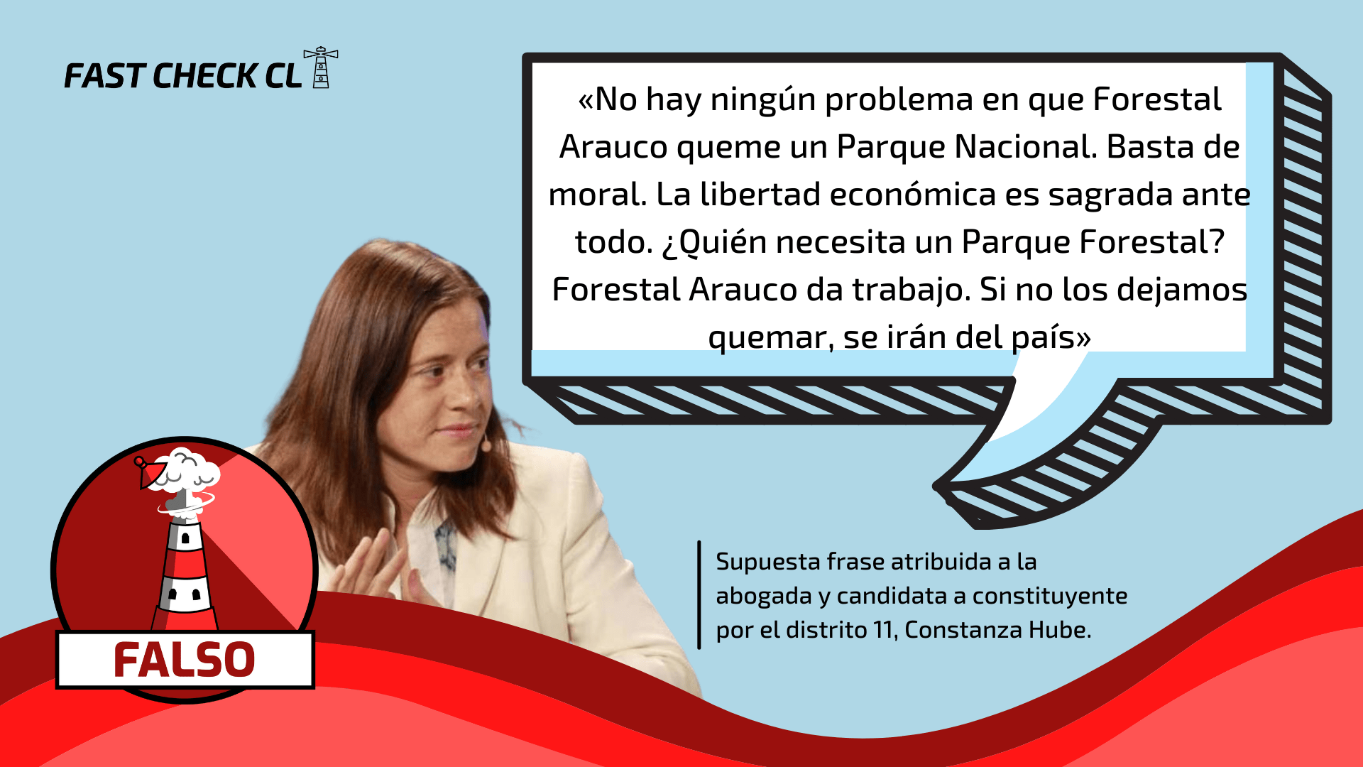 You are currently viewing Constanza Hube: «No hay ningún problema en que Forestal Arauco queme un Parque Nacional, la libertad económica es sagrada ante todo»: #Falso