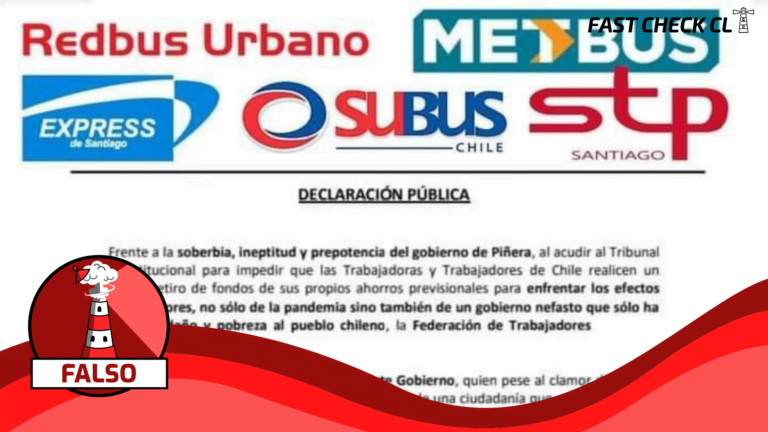 Read more about the article (Comunicado) Empresas de transporte advierten posibles movilizaciones por llevar al TC el tercer retiro del 10%: #Falso