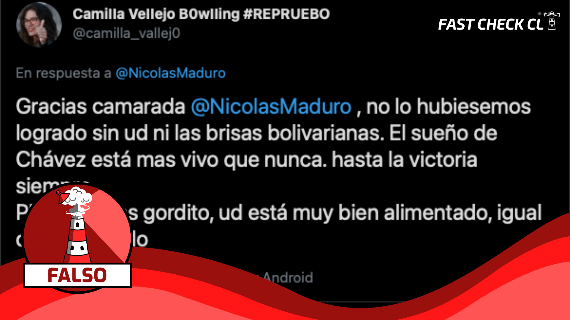 You are currently viewing (Twitter) Camila Vallejo respondió al tuit de Nicolás Maduro: “No lo hubiésemos logrado sin usted ni las brisas bolivarianas”: #Falso