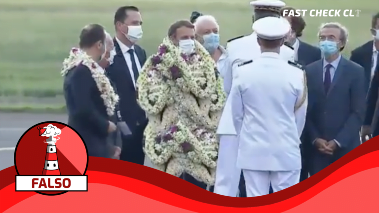 Lee más sobre el artículo (Video) Emmanuel Macron cubierto completamente con collares de flores en su llegada a la Polinesia: #Falso