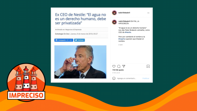 Read more about the article Ex CEO de Nestlé:  “El agua no es un derecho humano, debe ser privatizada”: #Impreciso
