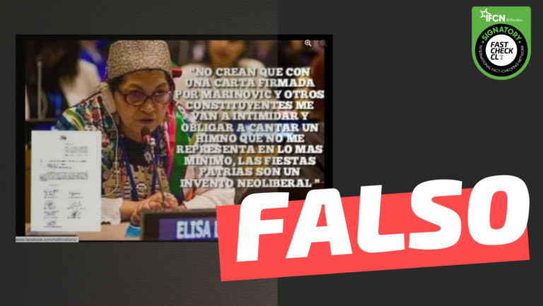Lee más sobre el artículo Elisa Loncon: “No crean que con una carta firmada por Marinovic y otros constituyentes me van a intimidar y obligar a cantar un himno que no me representa en lo más mínimo, las fiestas patrias son un invento neoliberal”: #Falso