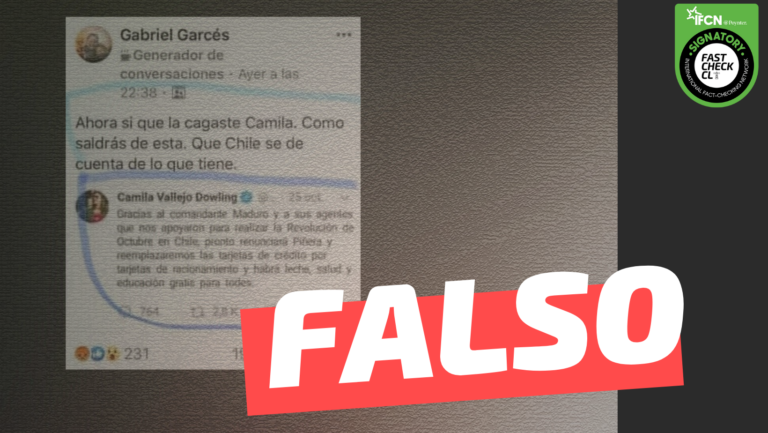 Read more about the article Camila Vallejo: “Gracias al comandante Maduro y a sus agentes que nos apoyaron para realizar la Revolución de Octubre en Chile, pronto renunciará Piñera y reemplazaremos las tarjetas de crédito por tarjetas de racionamiento y habrá leche, salud y educación para todes”: #Falso