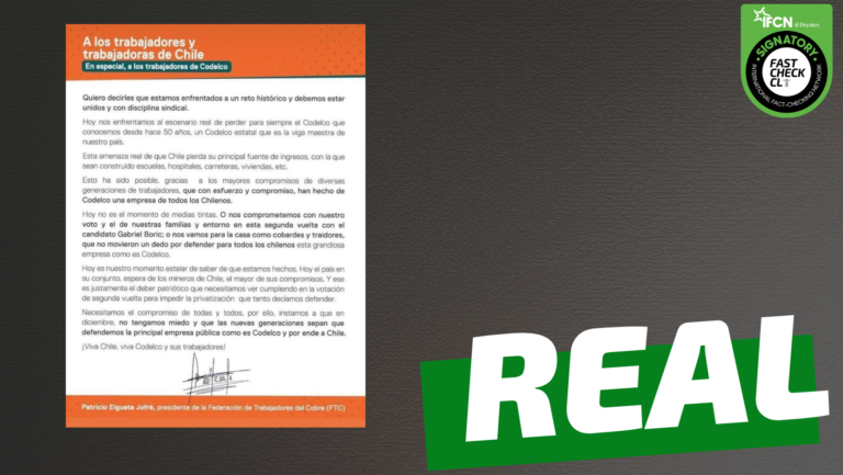 Read more about the article (Imagen) La Federaci贸n de Trabajadores del Cobre anuncian su apoyo a Gabriel Boric: #Real
