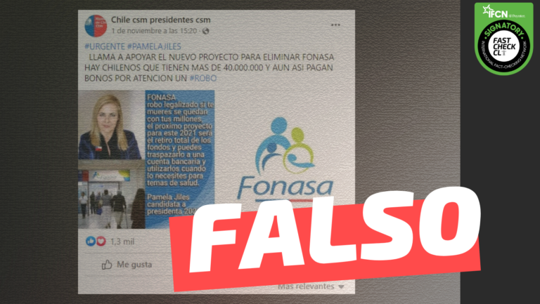 Read more about the article Pamela Jiles llama a apoyar nuevo proyecto para eliminar Fonasa: #Falso