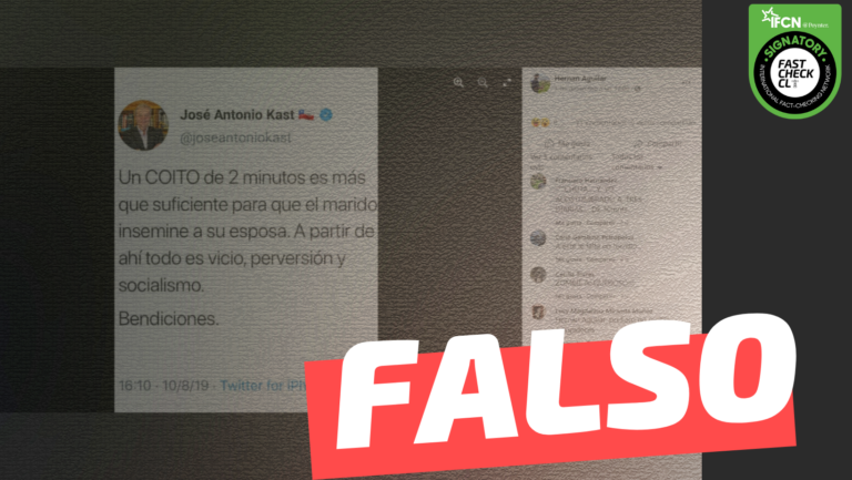 Read more about the article José Antonio Kast: “Un coito de 2 minutos es más que suficiente para que el marido insemine a su esposa. A partir de ahí todo es vicio, perversión y socialismo”: #Falso