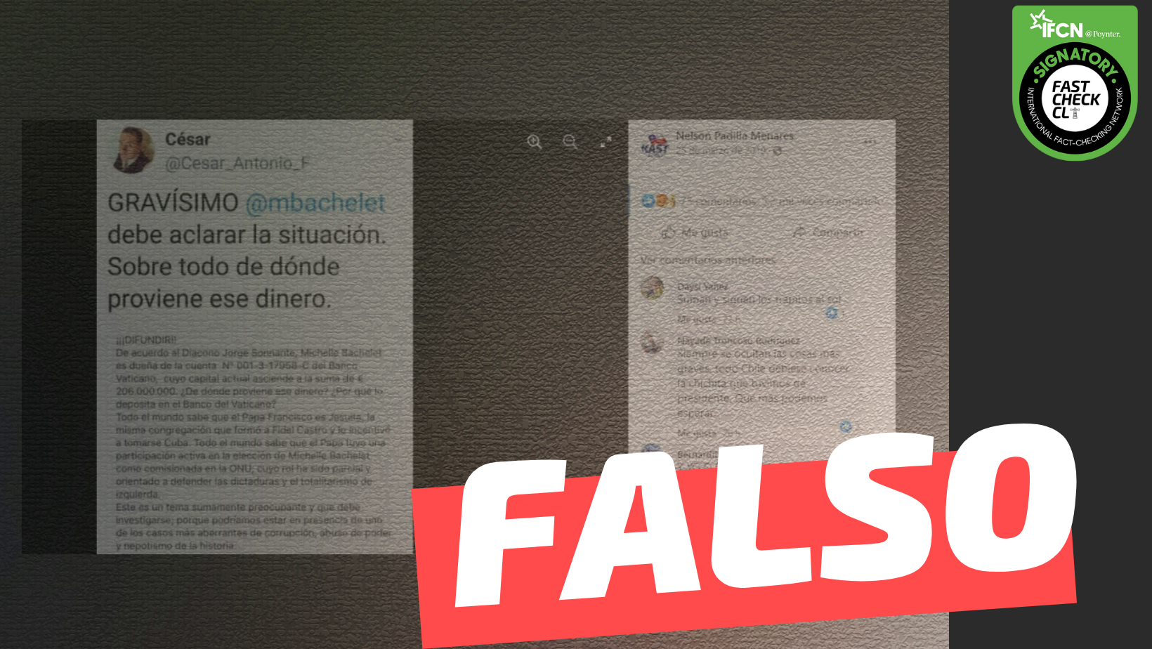 You are currently viewing Michelle Bachelet es dueña de una cuenta en el Banco del Vaticano, cuyo capital asciende a la suma de €206 millones: #Falso