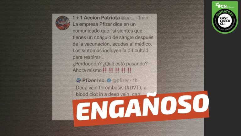 Read more about the article “La empresa Pfizer dice en un comunicado que ‘si sientes que tienes un coágulo de sangre después de la vacunación, acudas al médico'”: #Engañoso