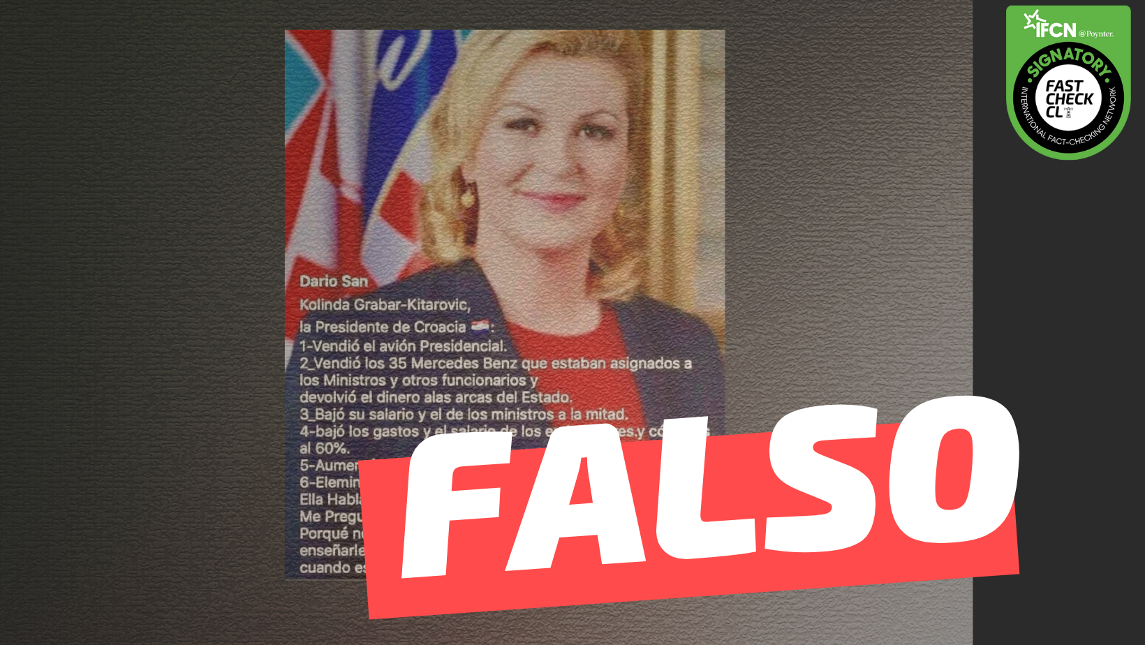 You are currently viewing La presidenta croata vendió el avión presidencial, aumentó el salario mínimo y redujo el salario de sus ministros y embajadores: #Falso
