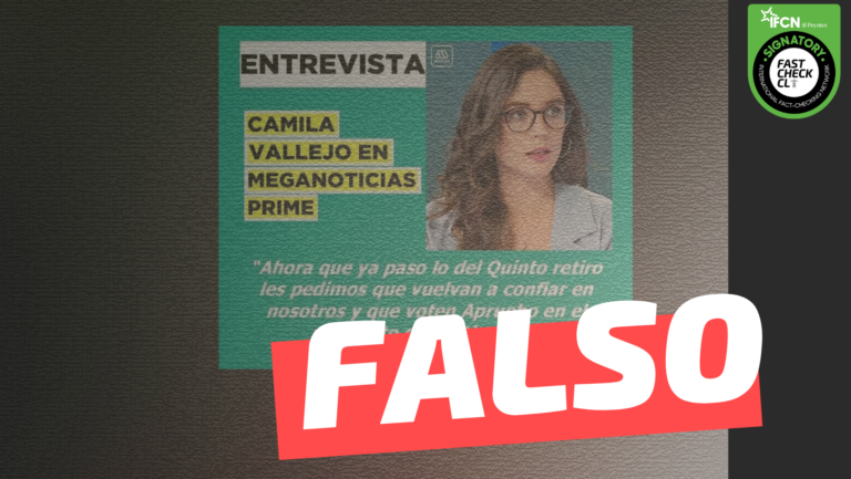 Read more about the article Camila Vallejo: “Ahora que ya pasó lo del Quinto Retiro les pedimos que vuelvan a confiar en nosotros y que voten Apruebo en el plebiscito de septiembre”: #Falso