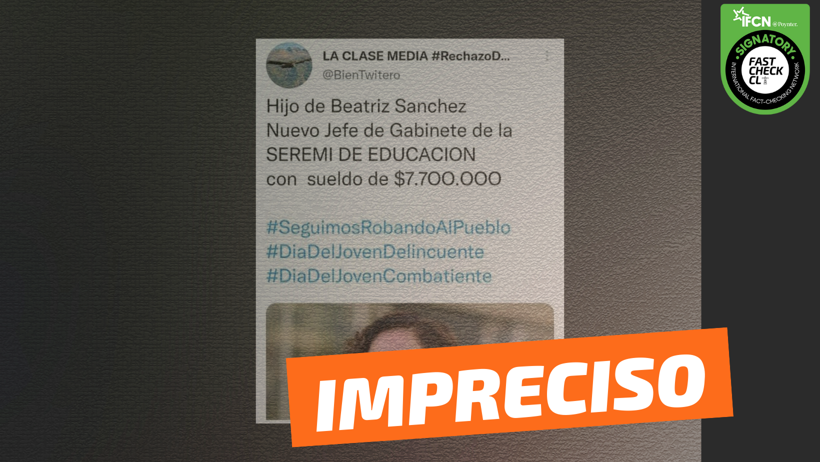 Read more about the article “Hijo de Beatriz Sánchez, nuevo jefe de gabinete de la Seremi de Educación, con sueldo de $7.700.000”: #Impreciso