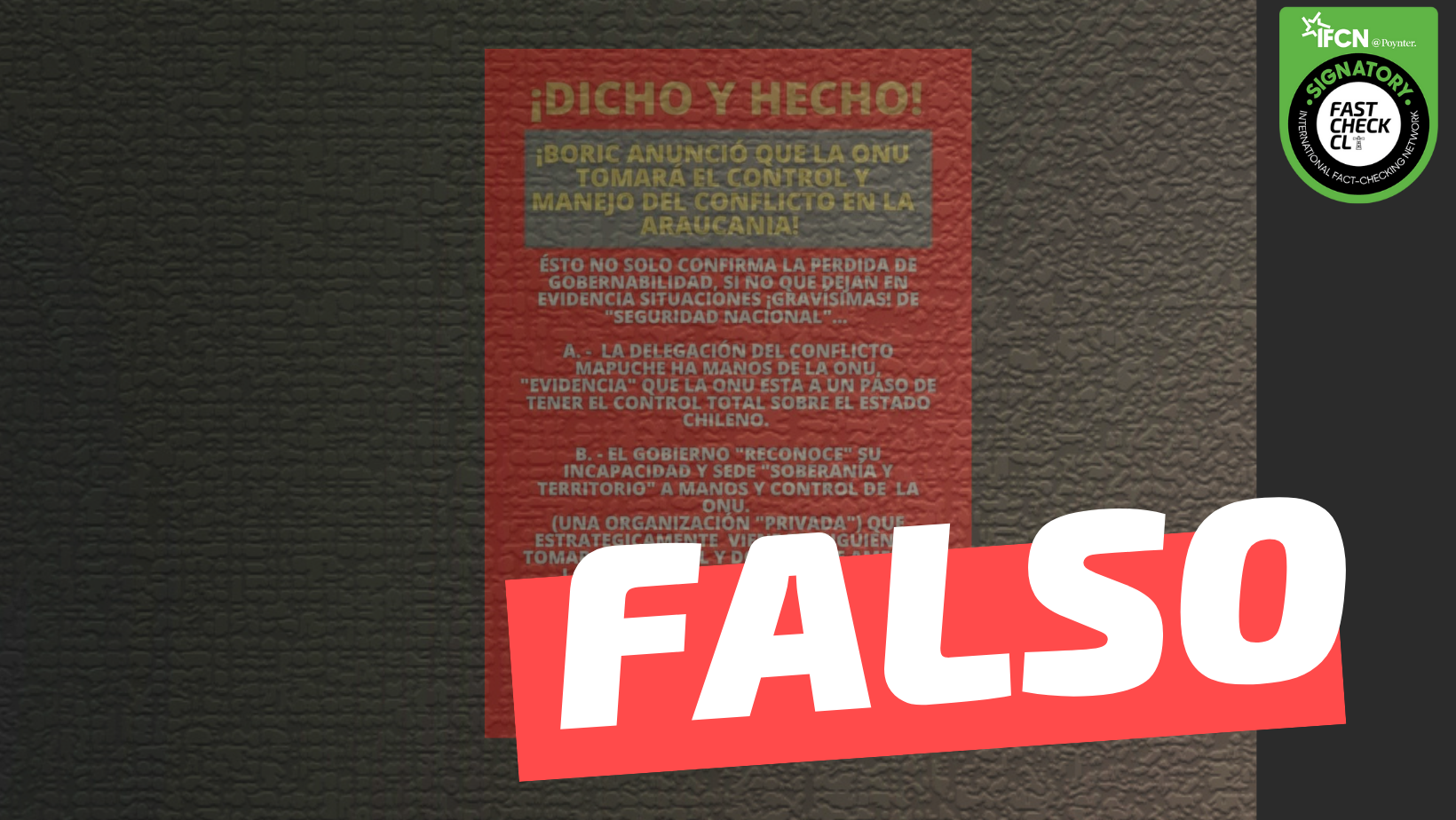 You are currently viewing “Boric anunció que la ONU tomará el control y manejo del conflicto en la Araucanía”: #Falso