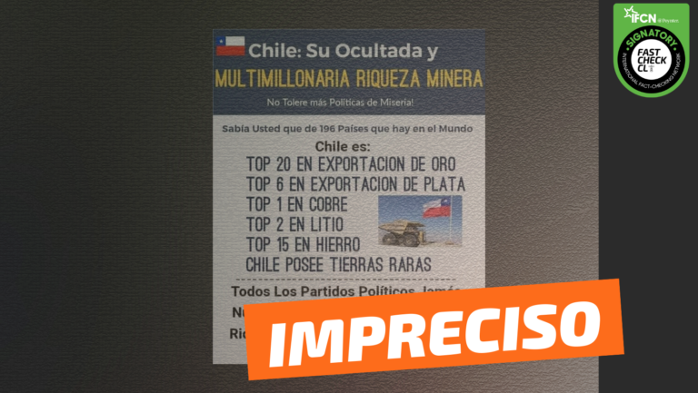 Read more about the article “Chile es: Top 20 en exportación de oro, top 6 en exportación de plata, top 1 en cobre, top 2 en litio, top 15 en hierro”: #Impreciso