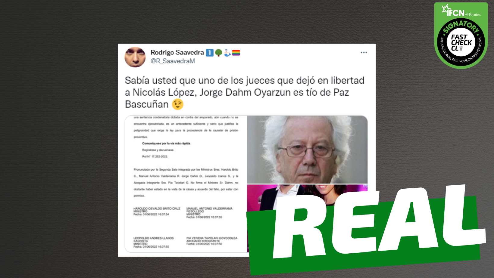 You are currently viewing “¿Sabía usted que uno de los jueces que dejó en libertad a Nicolás López, Jorge Dahm Oyarzún, es tío de Paz Bascuñan?”: #Real
