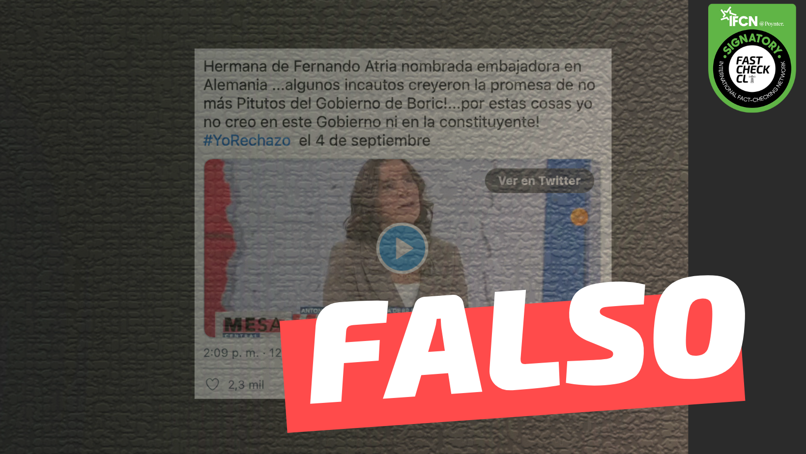 You are currently viewing “Hermana de Fernando Atria fue nombrada embajadora en Alemania”: #Falso