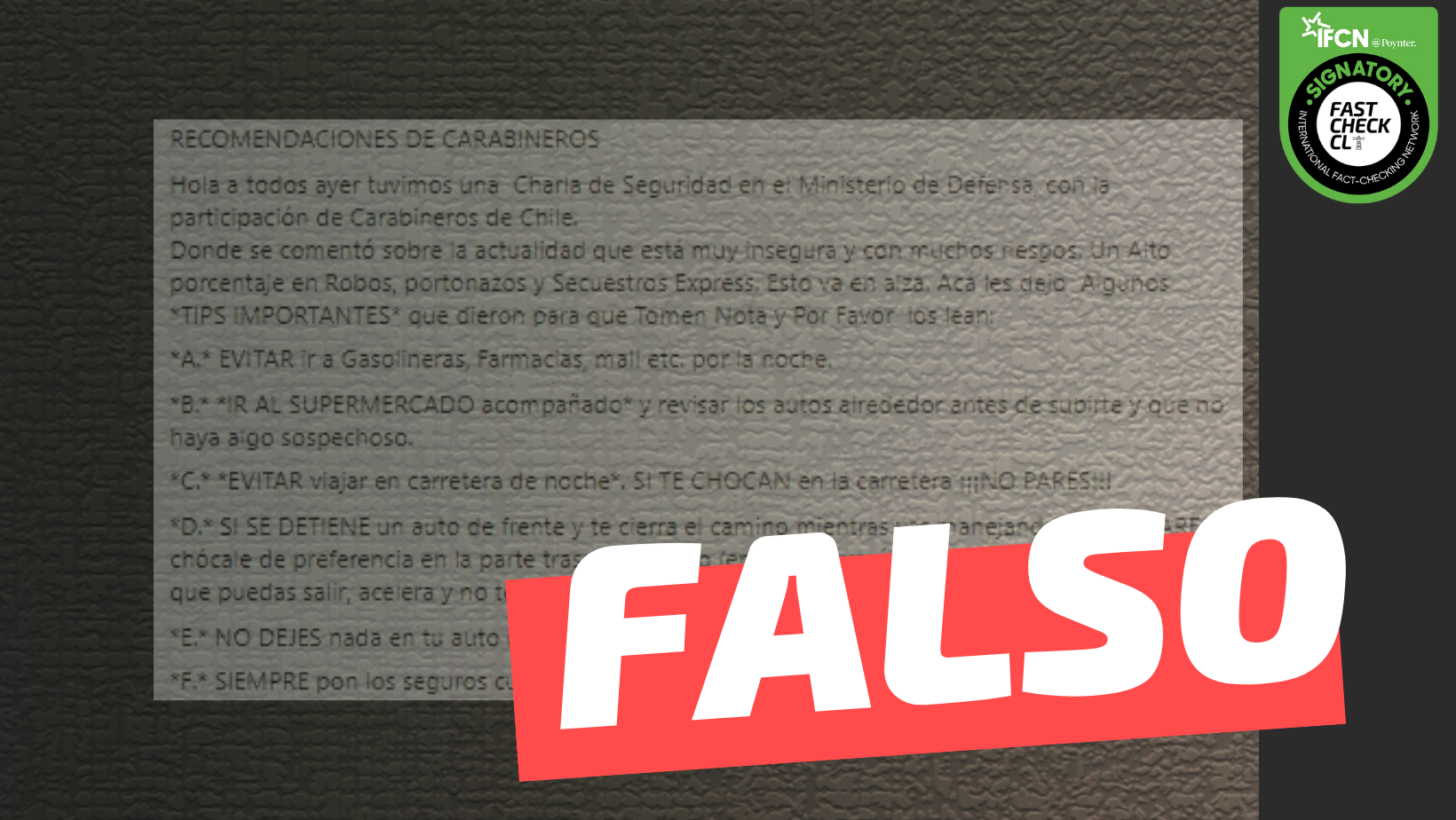 You are currently viewing “Recomendaciones de Carabineros, tras una charla de seguridad en el Ministerio de Defensa”: #Falso