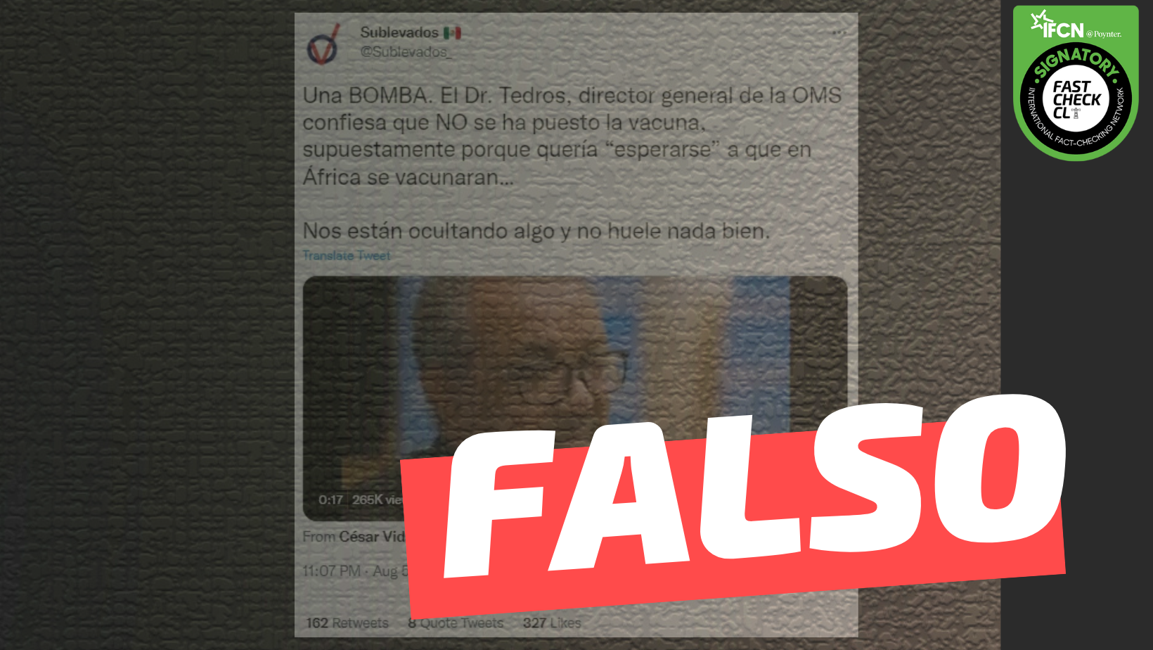 You are currently viewing “El Dr. Tedros, director general de la OMS confiesa que NO se ha puesto la vacuna”: #Falso