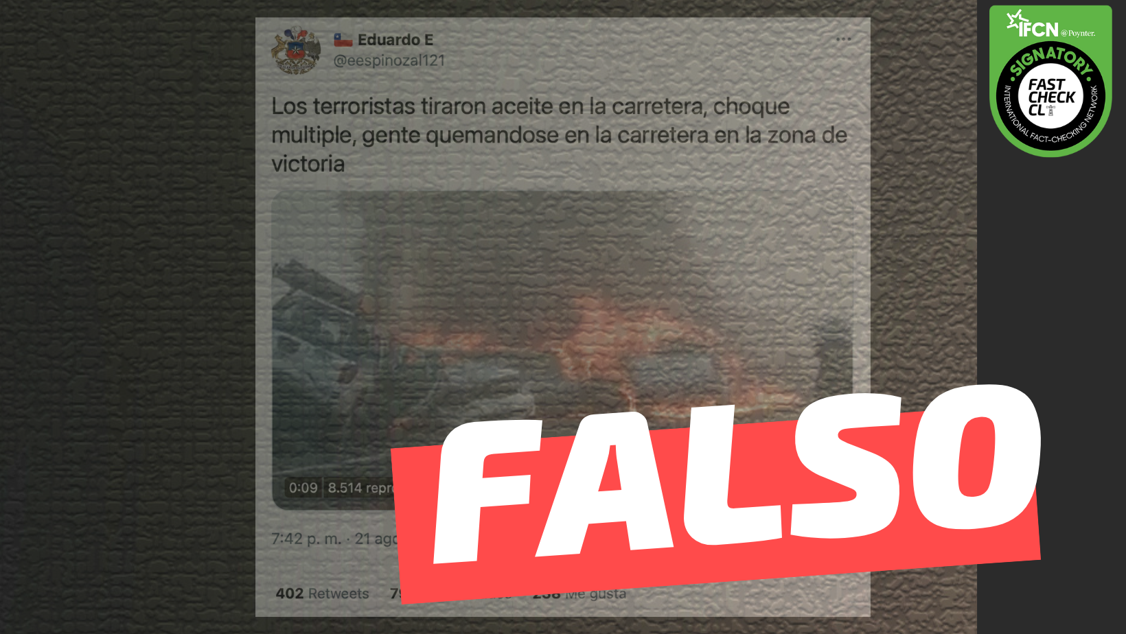 You are currently viewing (Video) Terroristas tiraron aceite en carretera de la comuna de Victoria: #Falso