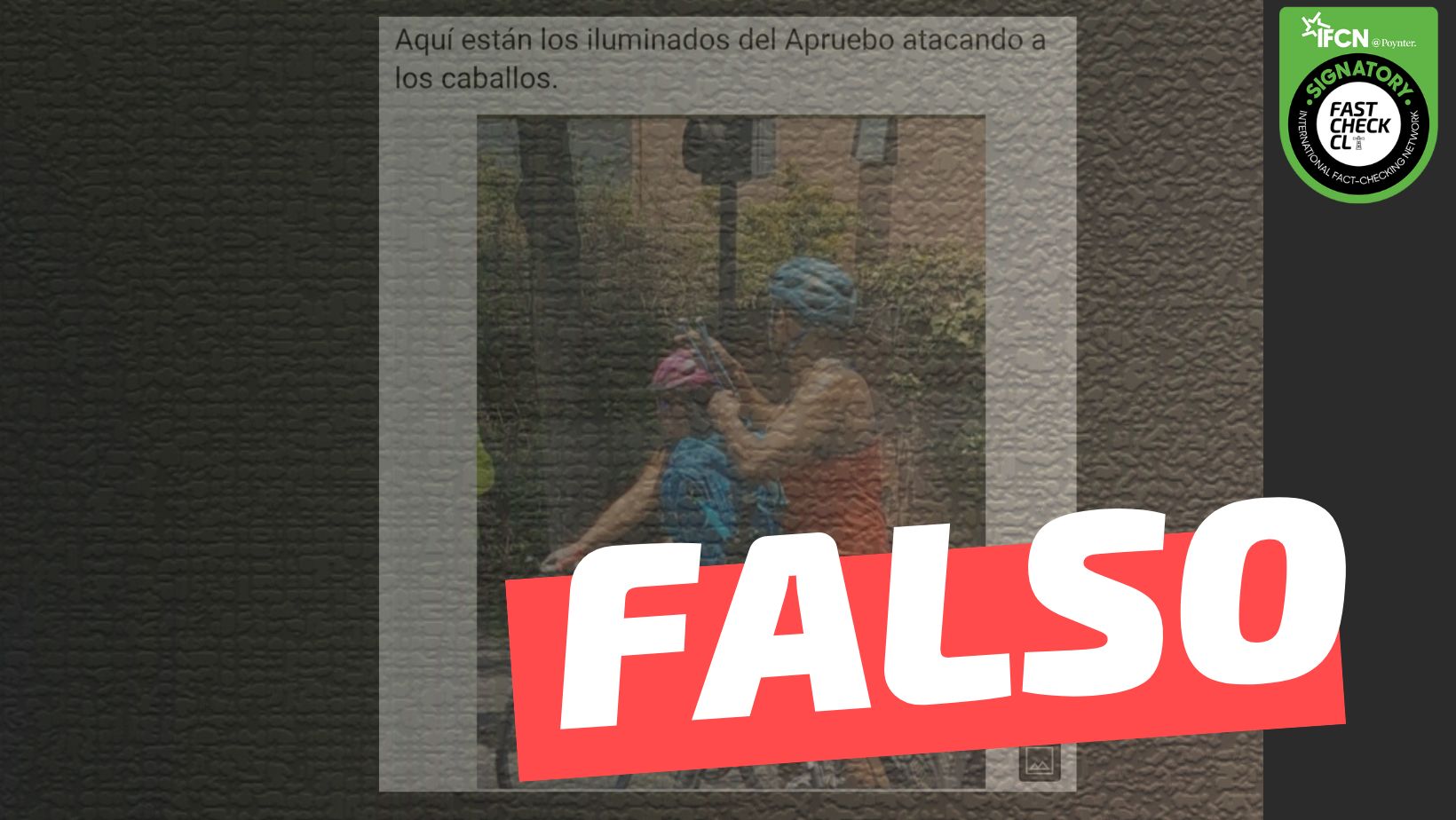 You are currently viewing (Imagen) Ciclista del Apruebo atacando con hondas a los caballos en la marcha del domingo: #Falso