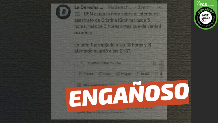 Read more about the article (Imagen) “C5N cargó la nota sobre el intento de asesinato de Cristina Kirchner hace 5 horas, más de 3 horas antes que de verdad ocurriera”: #Engañoso