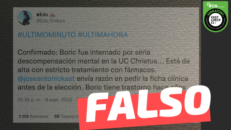 Read more about the article “Boric fue internado por seria descompensación mental en la UC Christus”: #Falso
