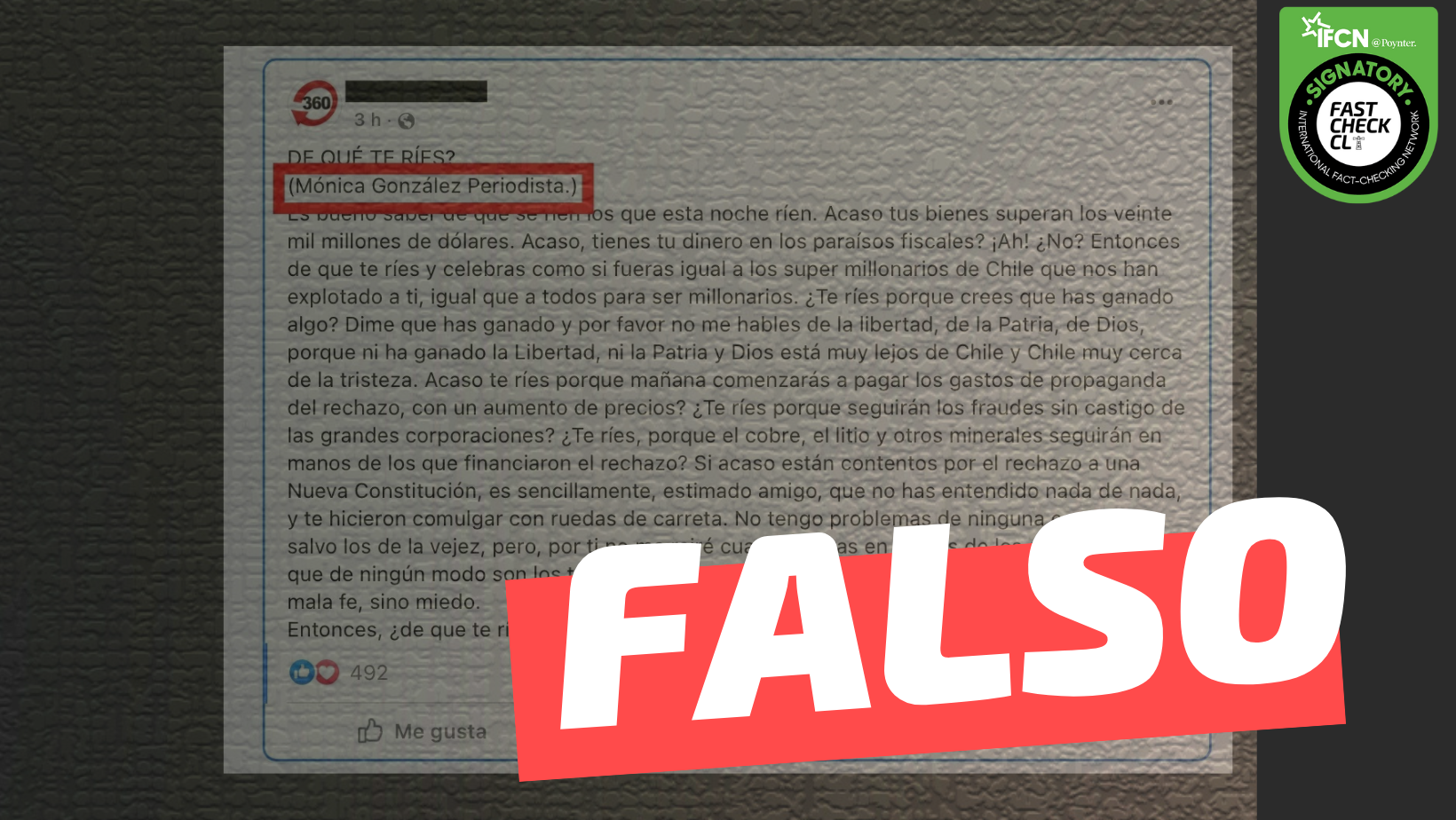 You are currently viewing Periodista Mónica González escribió columna de opinión ‘¿De qué te ríes?’: #Falso