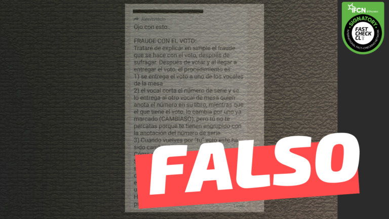 Read more about the article (Cadena de WhatsApp) “El vocal corta el número de serie y se lo entrega al otro vocal (…) el que tiene el voto lo cambia por uno ya marcado”: #Falso