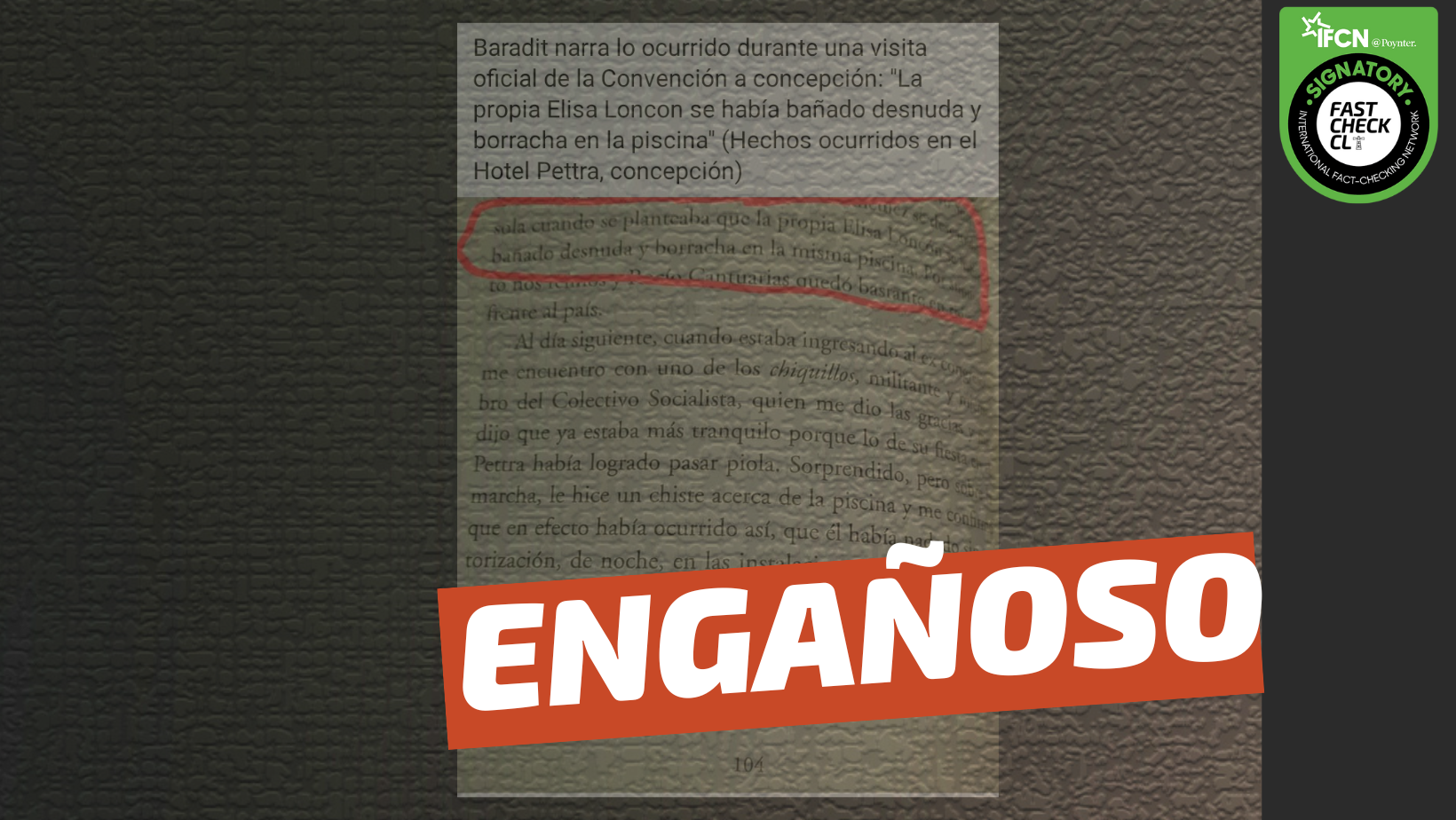 You are currently viewing (Imagen) “Baradit narra lo ocurrido durante una visita oficial de la Convención a Concepción: ‘La propia Elisa Loncon se había bañado desnuda y borracha en la piscina’”: #Engañoso