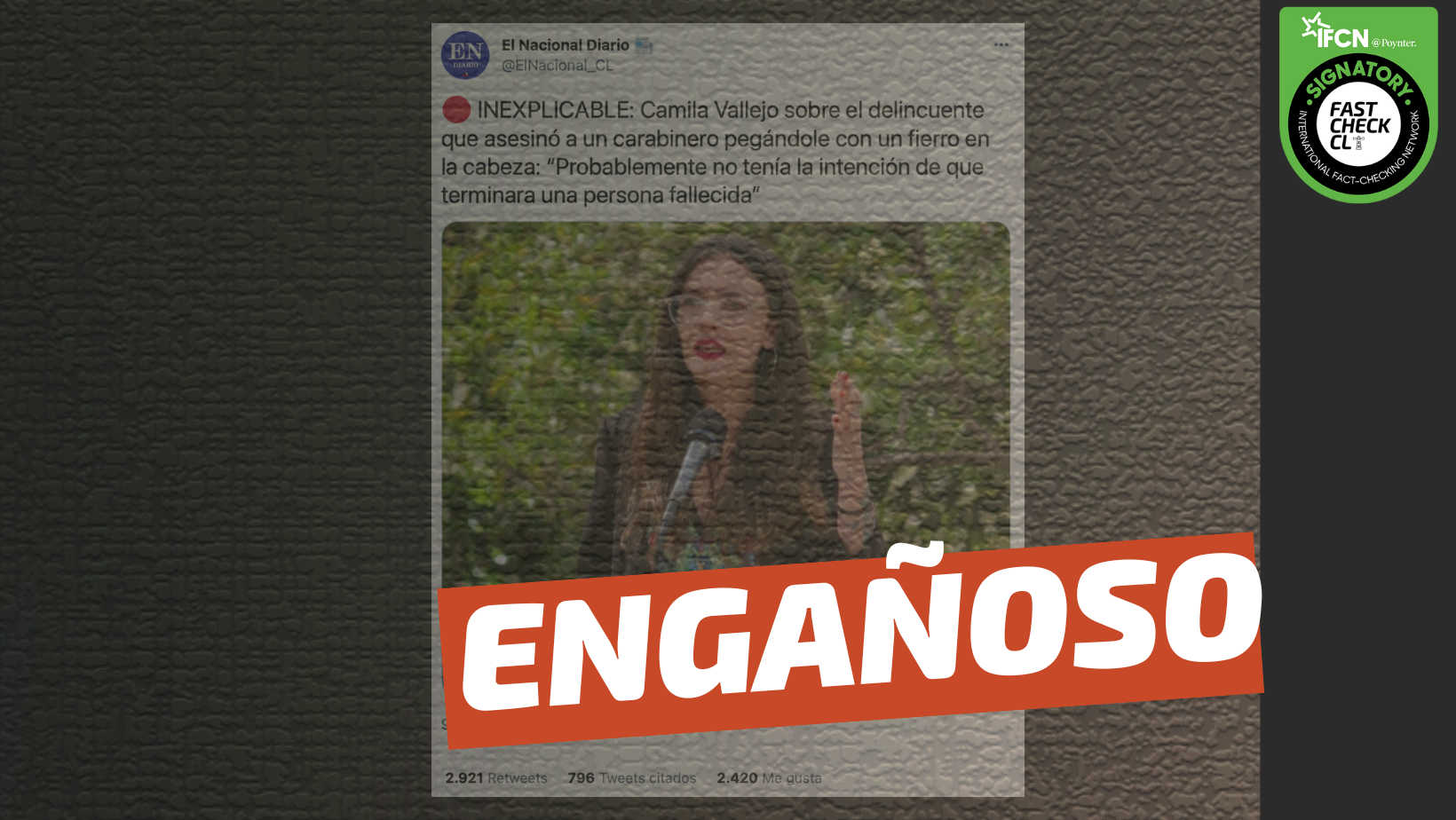You are currently viewing “Camila Vallejo sobre el delincuente que asesinó a un carabinero pegándole con un fierro en la cabeza: ‘Probablemente no tenía la intención de que terminara una persona fallecida'”: #Engañoso
