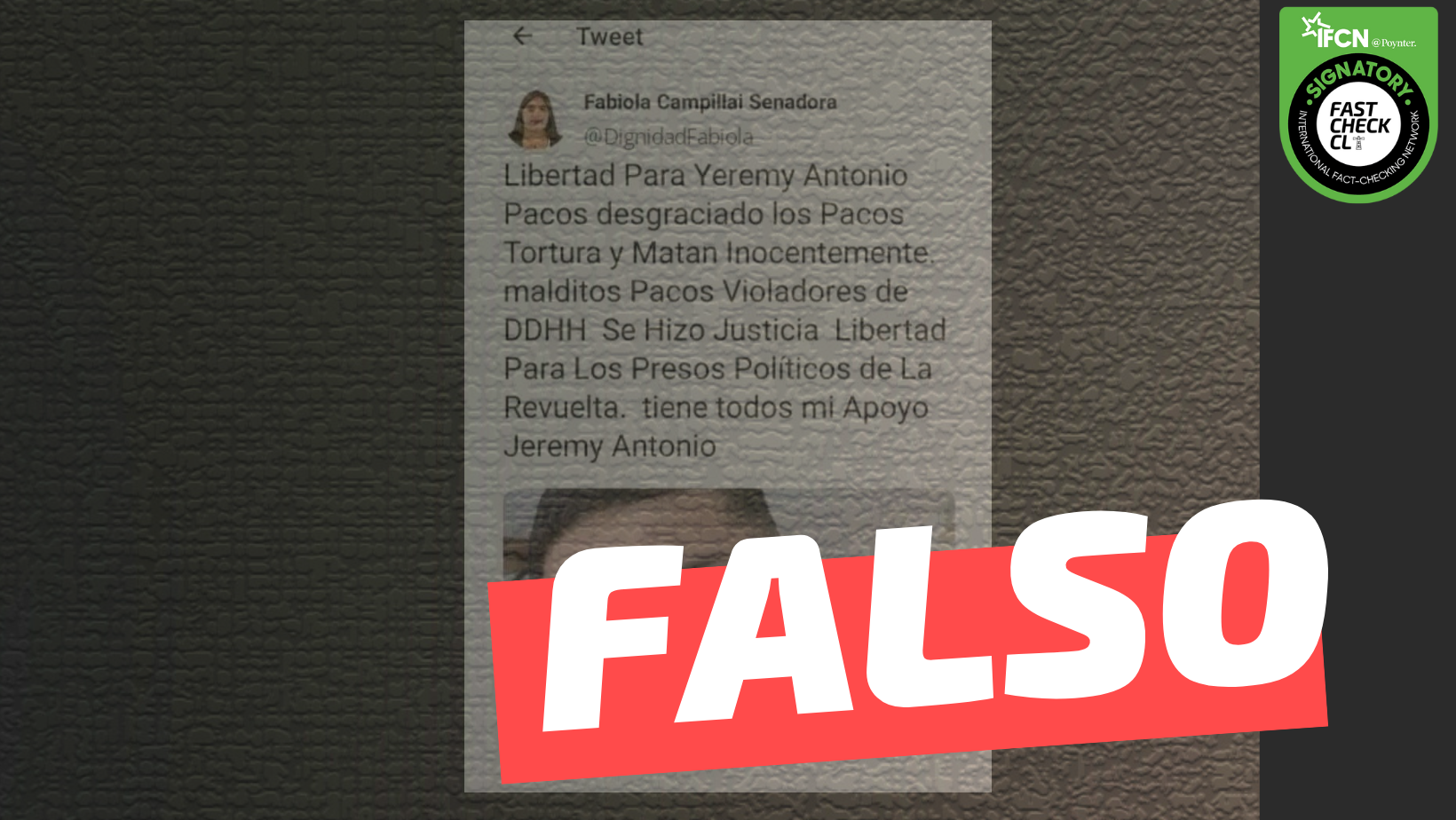 You are currently viewing Fabiola Campillai: “Libertad para Yeremy Antonio, pacos desgraciado los pacos tortura y matan inocentemente (…)”: #Falso