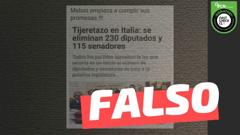 Lee más sobre el artículo “Meloni comienza a cumplir sus promesas. Se eliminan 230 diputados y 115 senadores”: #Falso