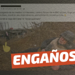 (Imagen) “Jeremy Bowen de la BBC, finge estar en la primera línea, mientras una mujer mira aparentemente desconcertada”: #Engañoso