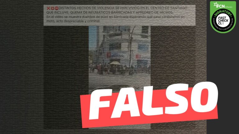 Read more about the article (Video) “Distintos hechos se han vivido en el centro de Santiago. Se muestra alambre de púas en barricada”: #Falso