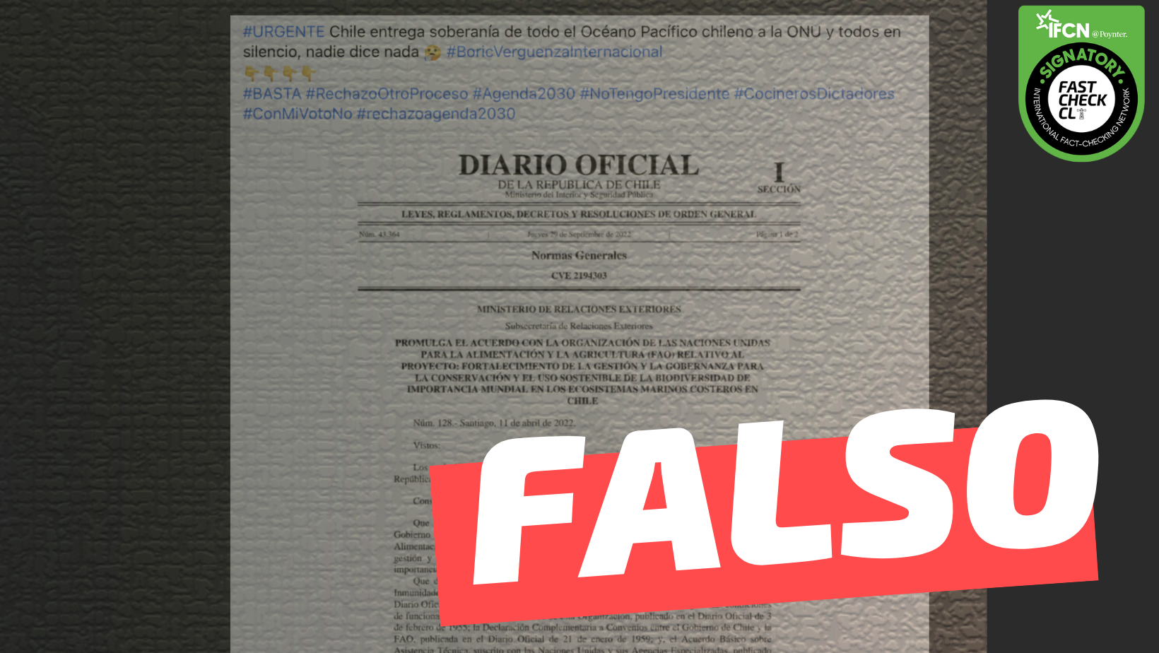You are currently viewing “Chile entrega soberanía de todo el Océano Pacífico chileno a la ONU”: #Falso