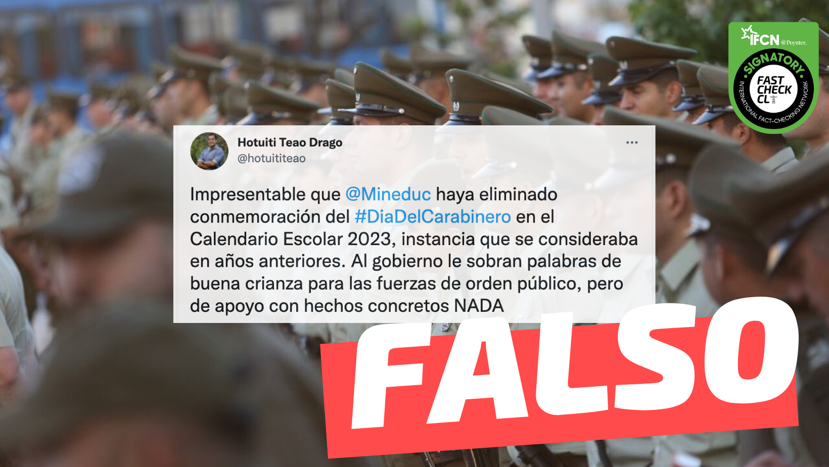 You are currently viewing “Desde el Ministerio de Educación han enviado el Calendario Escolar para el año 2023, en el cual vemos que se ha eliminado el día del Carabinero”: #Falso