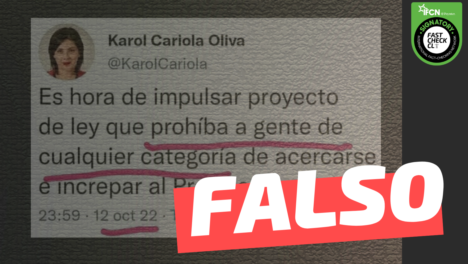 You are currently viewing Karol Cariola: “Es hora de impulsar proyecto de ley que prohíba a gente de cualquier categoría acercarse e increpar al Presidente”: #Falso