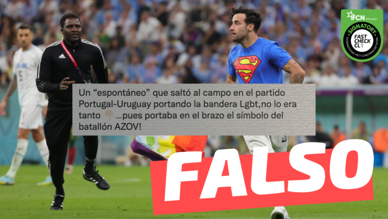 Read more about the article “Un ‘espontáneo’ que saltó al campo en el partido Portugal-Uruguay con la bandera LGBT (…) portaba en el brazo el símbolo del batallón de Azov”: #Falso