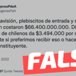 “Plebiscitos de entrada y salida, más Convención, costaron $66.400.000.000. Dividido por 19 millones de chilenos da $3.494.000 por c/u”: #Falso
