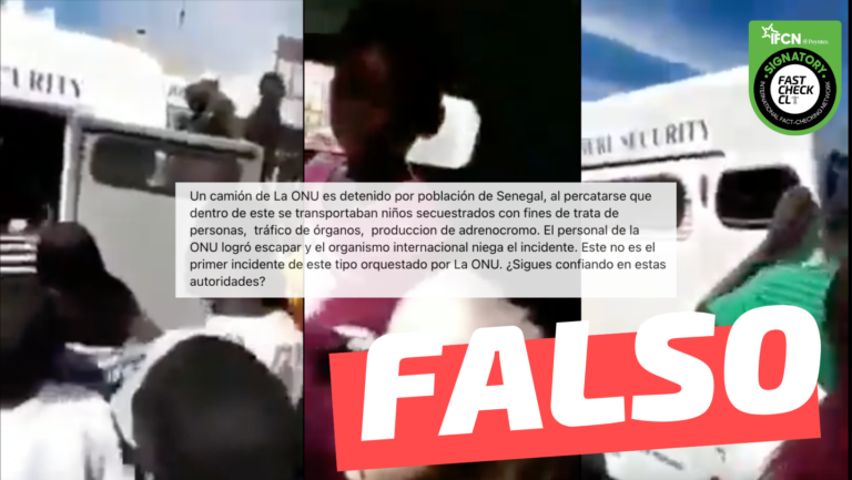 Read more about the article (Video) “Un camión de la ONU es detenido por población de Senegal, al percatarse que dentro de este se transportaban niños secuestrados”: #Falso