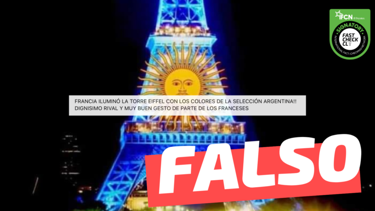 Read more about the article (Imagen) “Un gran gesto de Francia. La Torre Eiffel saluda al campeón del mundial de Qatar: Argentina”: #Falso