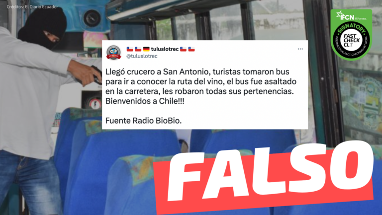 Read more about the article 鈥淟leg贸 crucero a San Antonio, turistas tomaron bus para ir a conocer la ruta del vino, el bus fue asaltado en la carretera, les robaron todas sus pertenencias”: #Falso