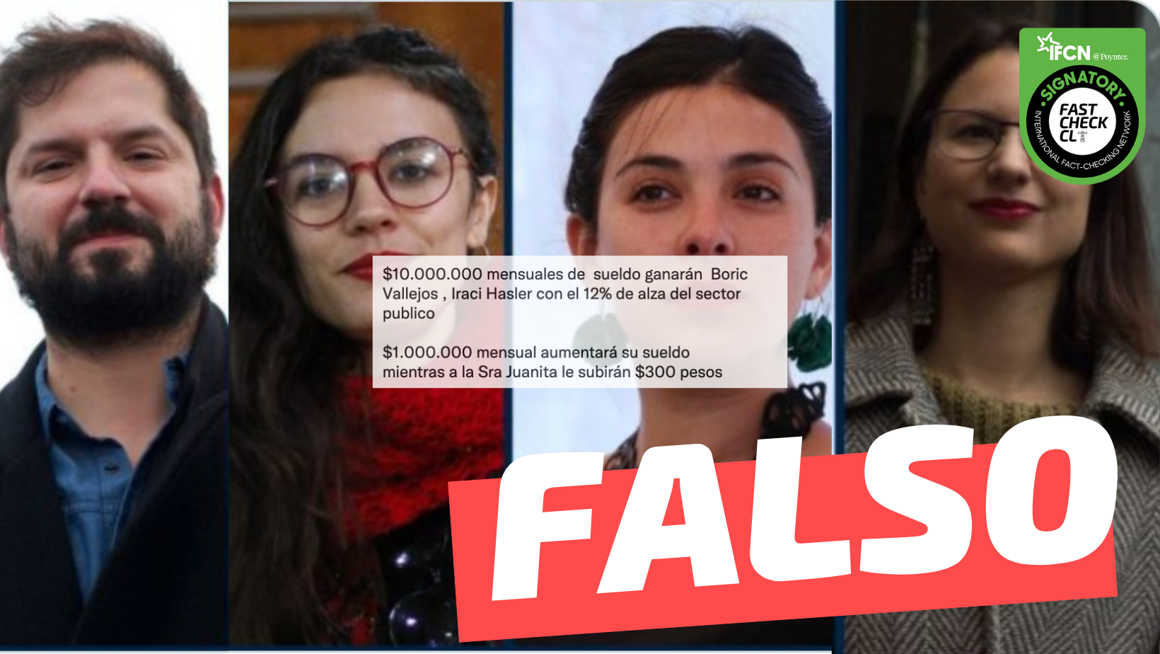 You are currently viewing “$10.000.000 mensuales de sueldo ganarán Boric y Vallejo con el 12% de alza del sector público”: #Falso