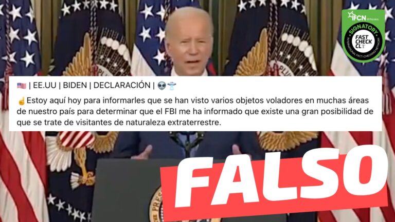 Read more about the article (Video) Joe Biden: “Se han visto varios objetos voladores (…) el FBI me ha informado que existe una gran posibilidad de que se trate de visitantes de naturaleza extraterrestre”: #Falso