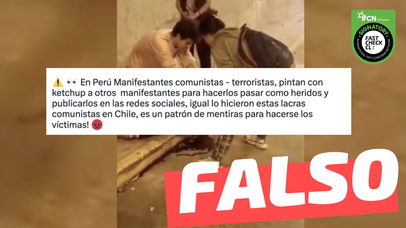 You are currently viewing (Video) “En Perú Manifestantes comunistas – terroristas, pintan con kétchup a otros manifestantes para hacerlos pasar como heridos”: #Falso