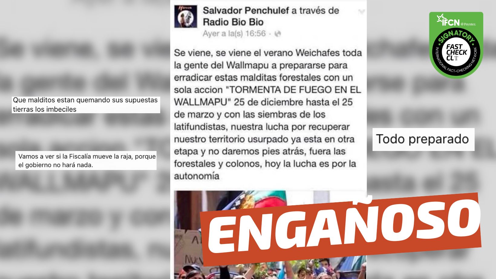 You are currently viewing (Imagen) “Toda la gente del Wallmapu a prepararse para erradicar estas malditas forestales con un sola acción ‘tormenta de fuego en el Wallmapu'”: #Engañoso